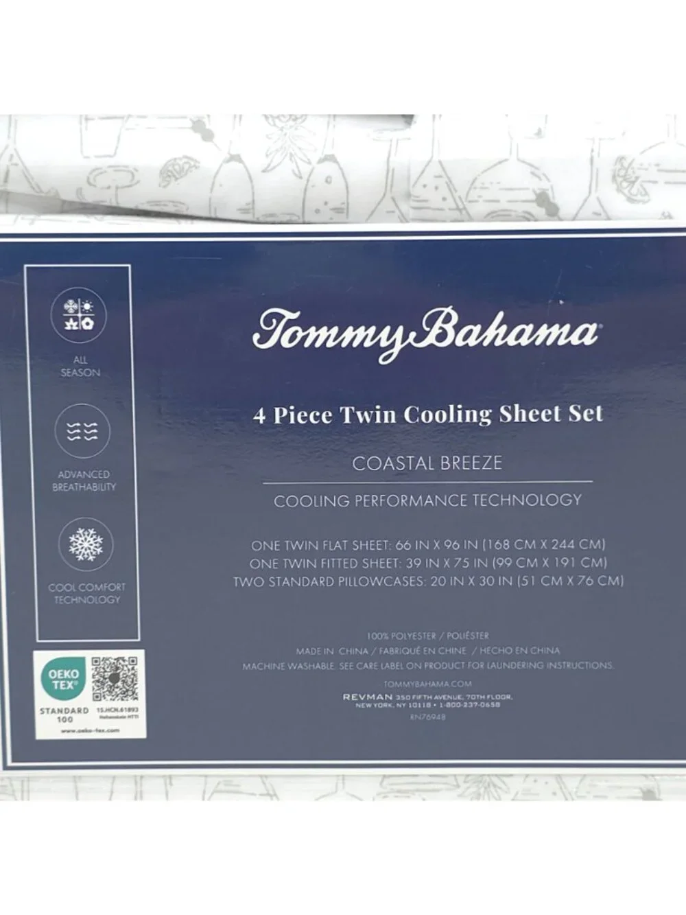 Tommy Bahama 4 Piece Twin Cooling Sheet Set Coastal Breeze With Bonus Pillowcase